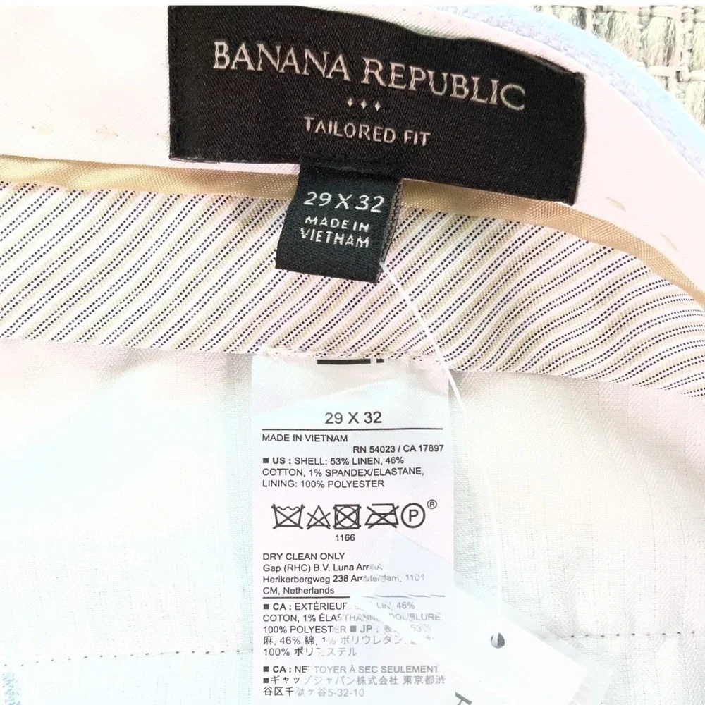 Banana Republic Mens Blue Linen Cotton Tailored Fit Pants 29x32 531915-00-1 NWT